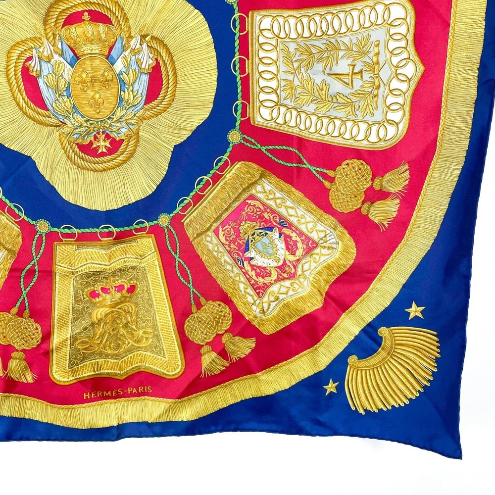 Hermes Paris Poste‎ et Cavalerie Silk Scarf Royal Blue Red Gold 35